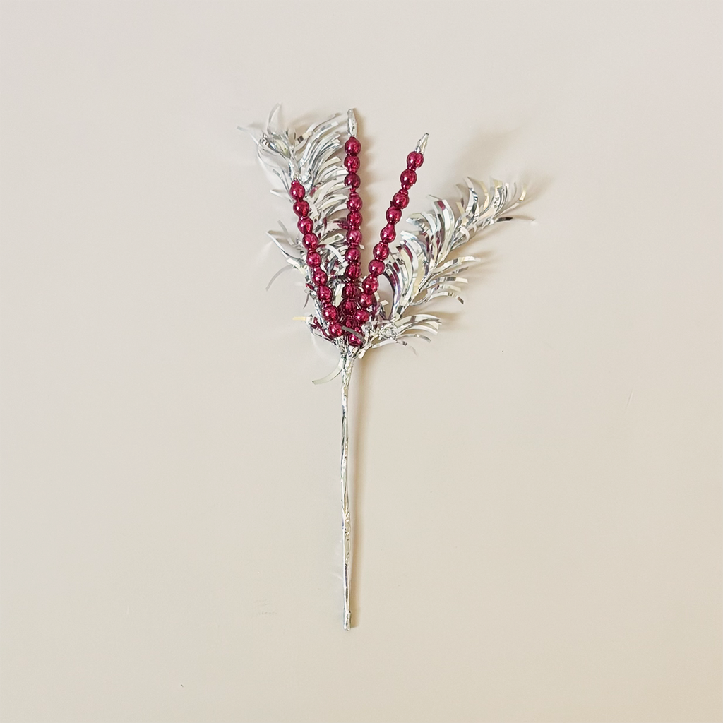 Beaded Tinsel Pick Fuchsia