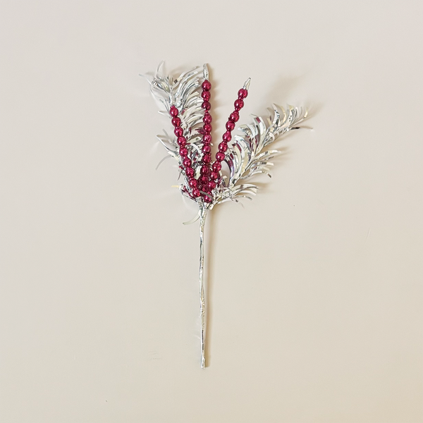 Beaded Tinsel Pick Fuchsia