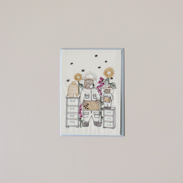 Beekeeper Bear Embroidered Note Card