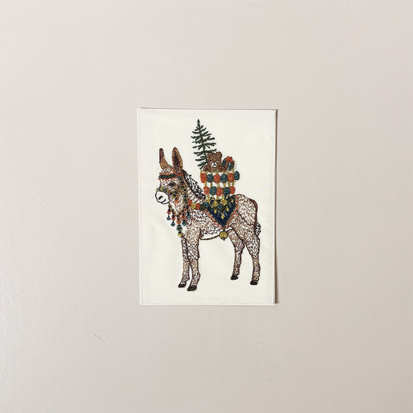 Christmas Donkey Embroidered Note Card