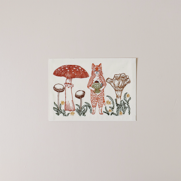 Fox With Mushrooms Embroidered Note Card