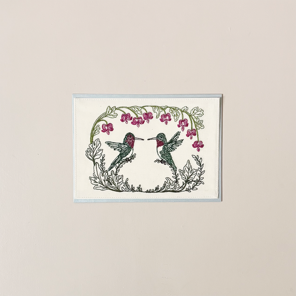 Hummingbird Hearts Embroidered Note Card