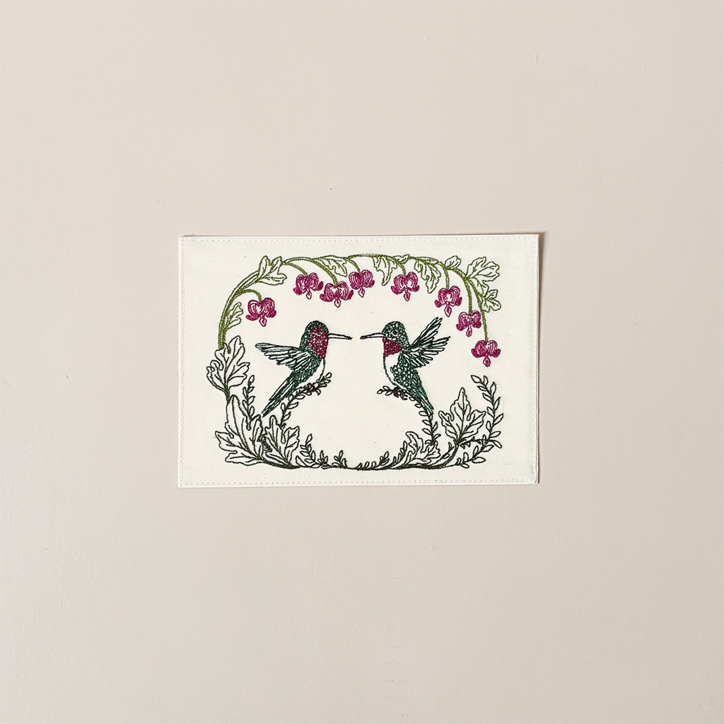 Hummingbird Hearts Embroidered Note Card