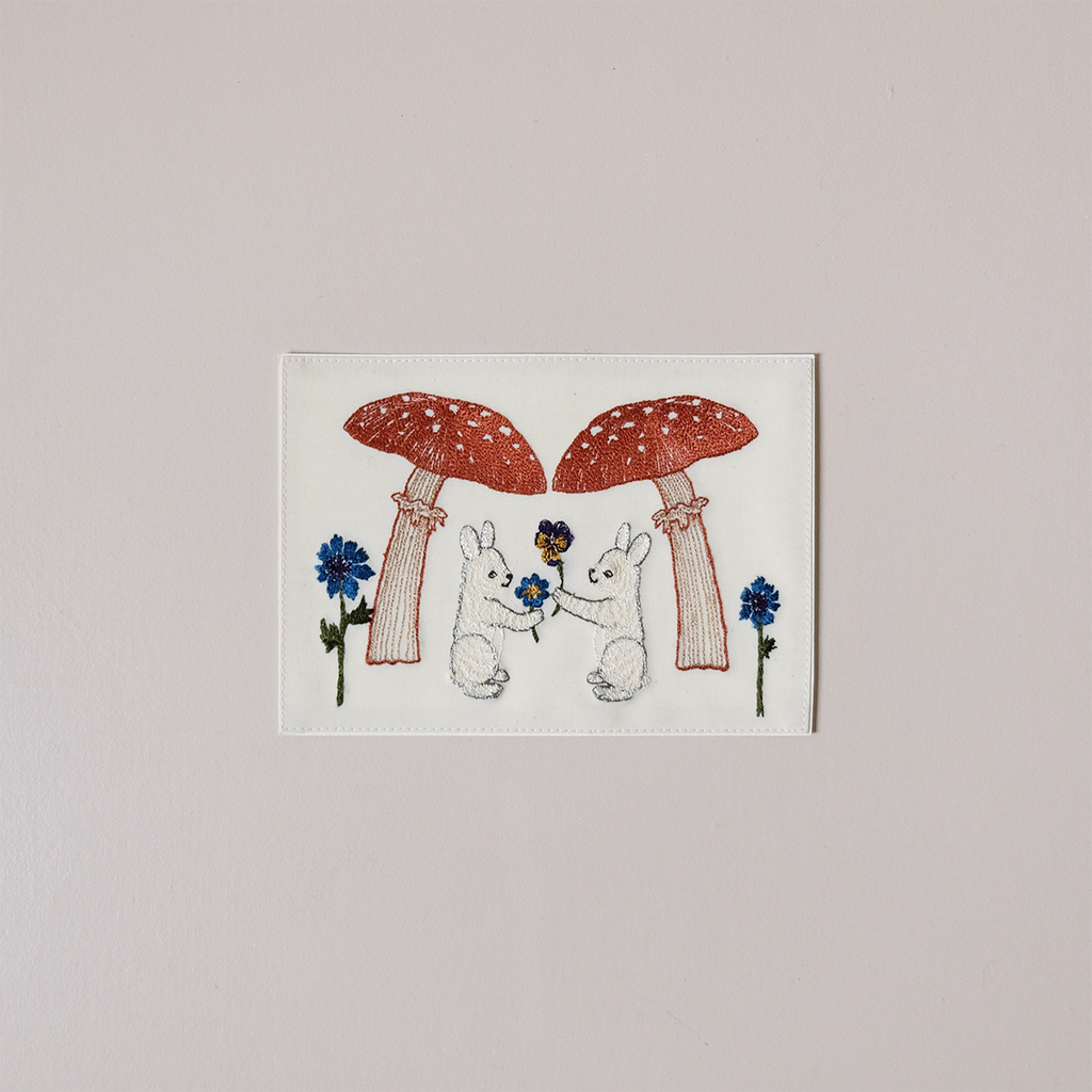 Mushroom Bunny  Embroidered Note Card