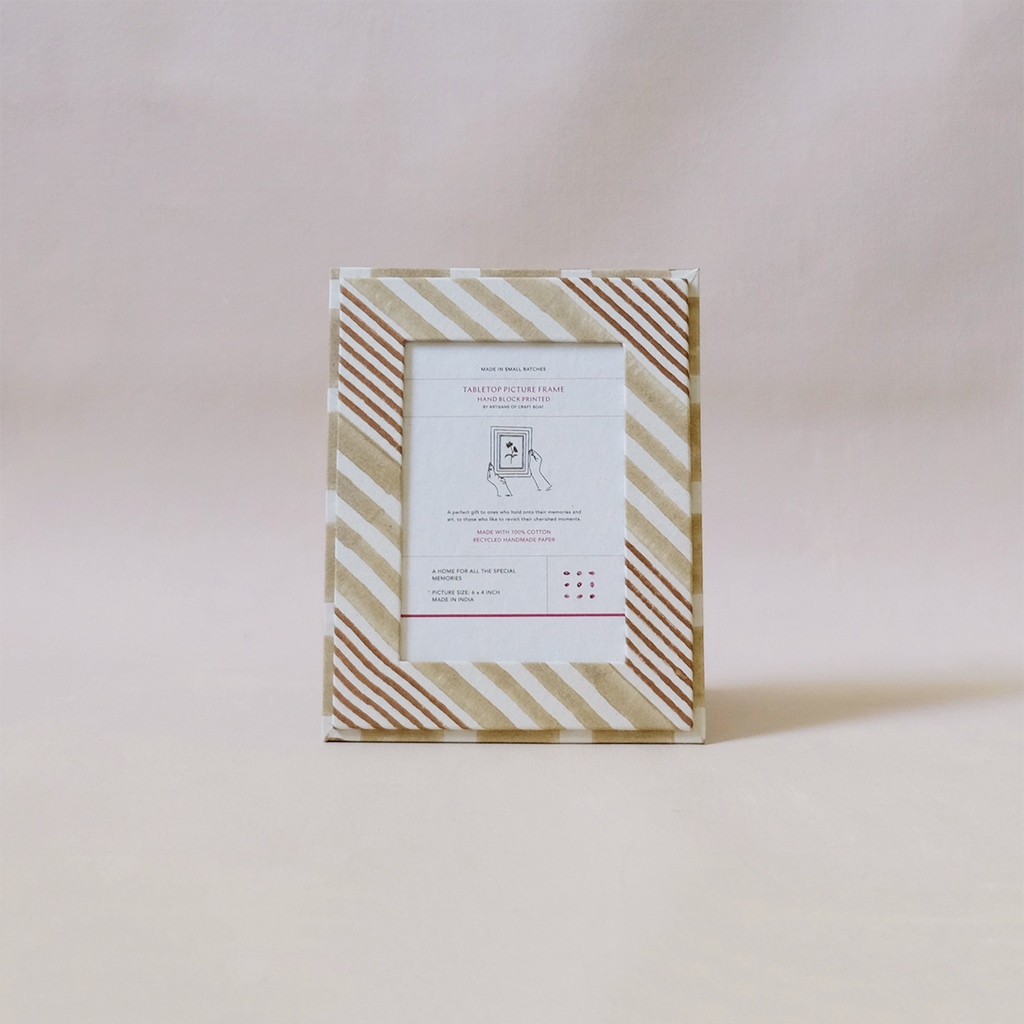 Block Printed Picture Frame Ochre Club Stripe