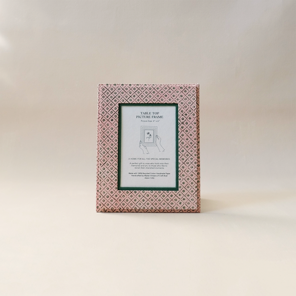 Block Printed Picture Frame Pink Dot