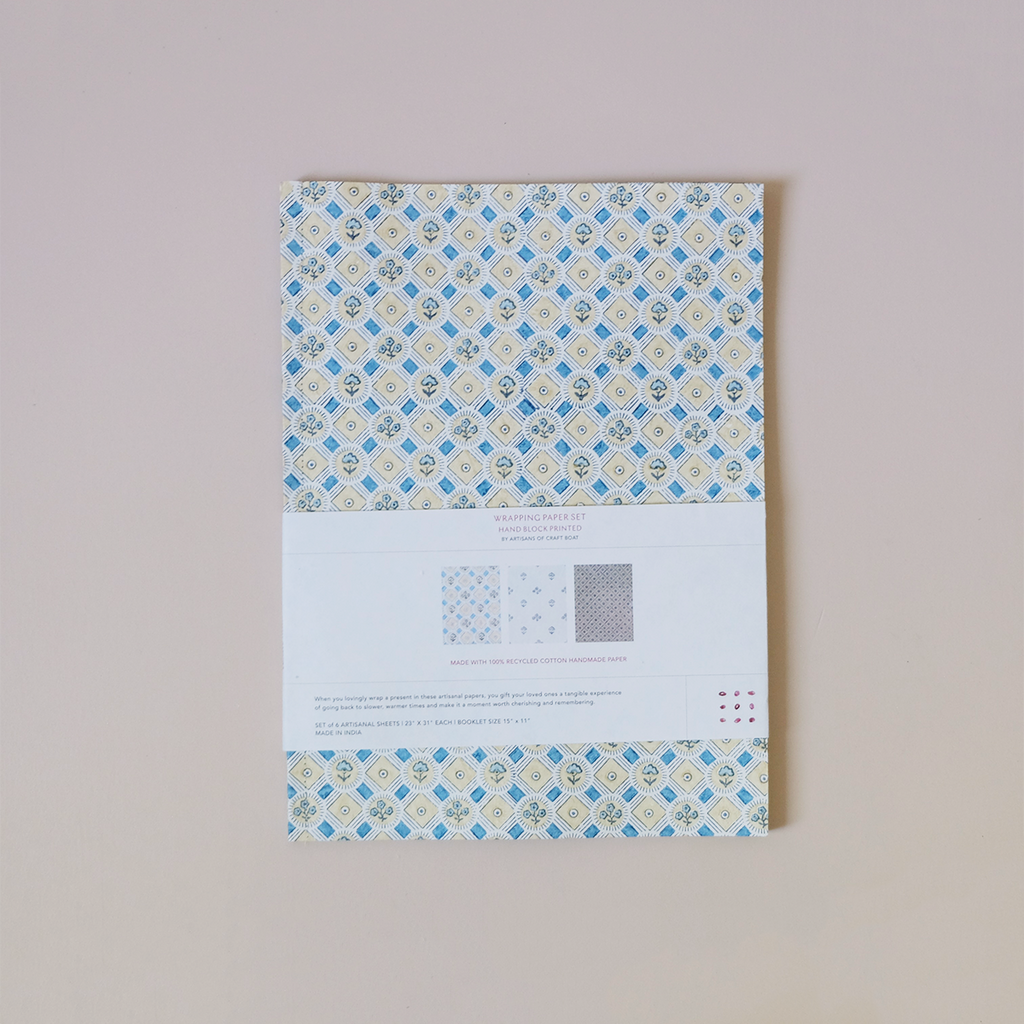 Block Print Wrapping Paper Book Blue