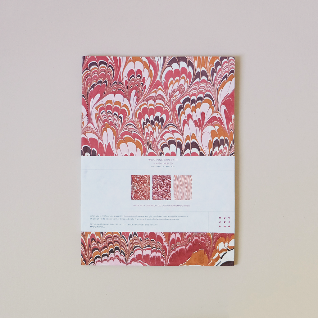 Block Print Wrapping Paper Book Red Marble