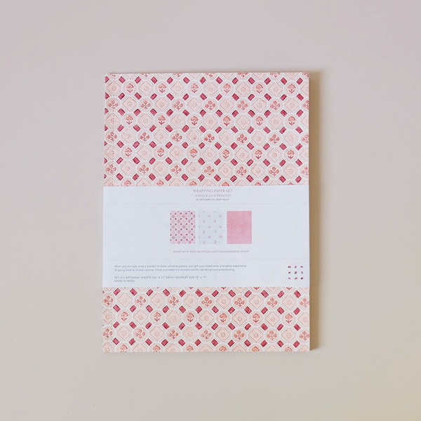 Block Print Wrapping Paper Book Red