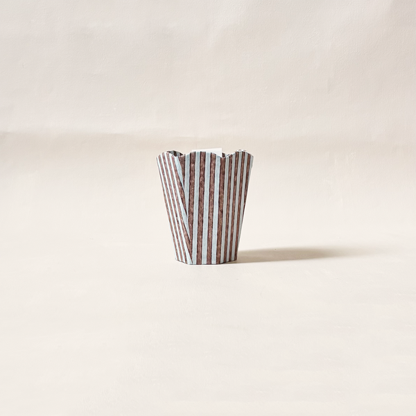 Blue & Brown Striped Scalloped Pen Pot