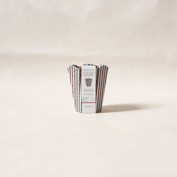 Blue & Brown Striped Scalloped Pen Pot