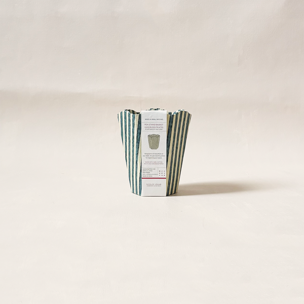 Blue & Ochre Striped Scalloped Pen Pot