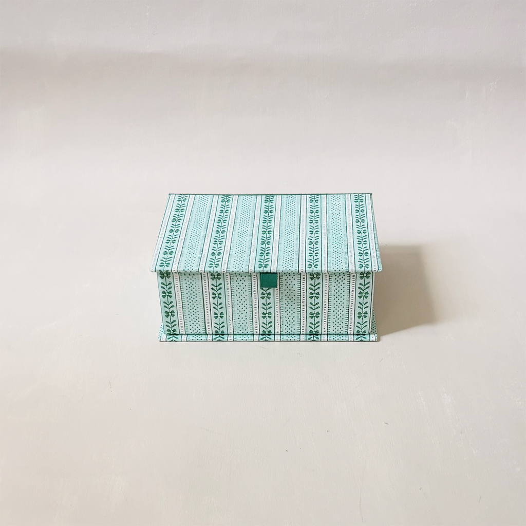 Celadon Floral Stripe Keepsake Box Small