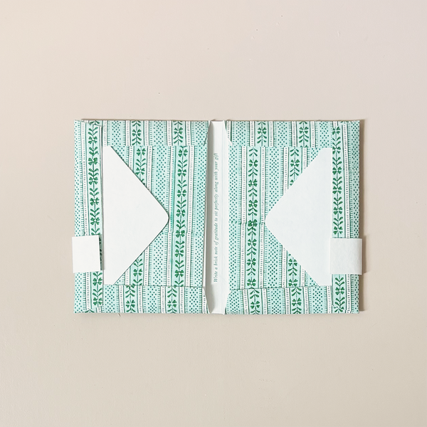 Celadon Green Floral Stripe Note Card Set