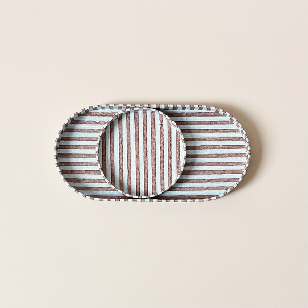 Desk Tray Set Blue & Brown Stripe