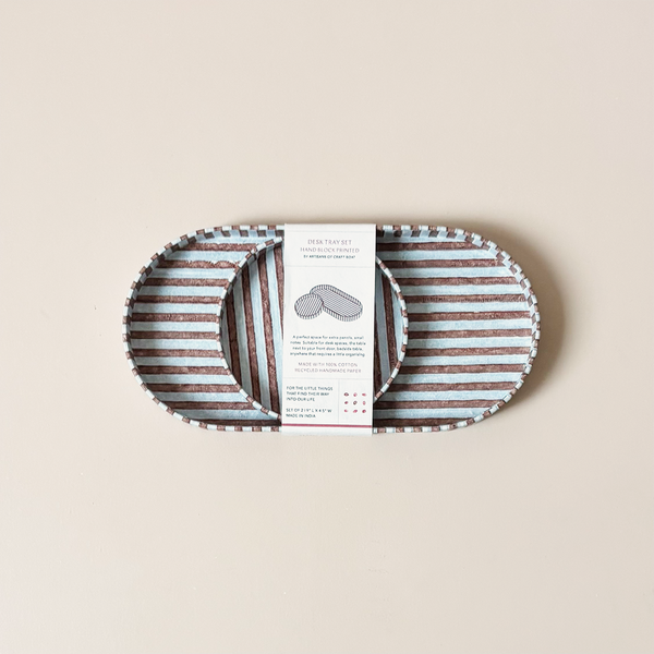 Desk Tray Set Blue & Brown Stripe