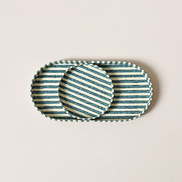 Desk Tray Set Blue & Ochre Stripe
