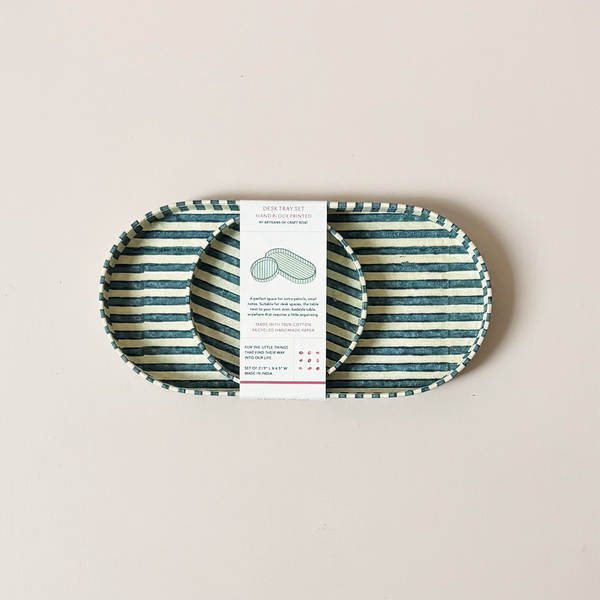 Desk Tray Set Blue & Ochre Stripe