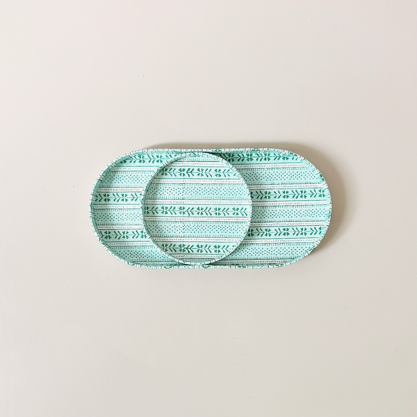 Desk Tray Set Celadon Green Floral Stripe