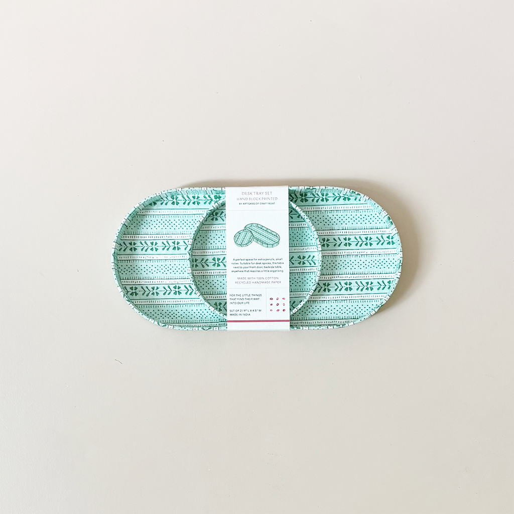 Desk Tray Set Celadon Green Floral Stripe