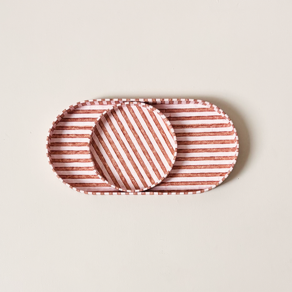 Desk Tray Set Peach & Brown Stripe