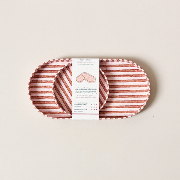 Desk Tray Set Peach & Brown Stripe