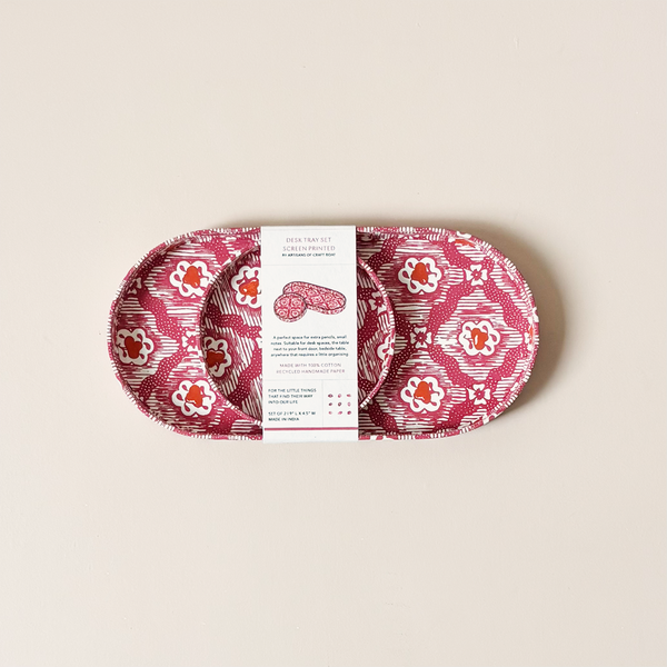 Desk Tray Set Red Vintage Vines