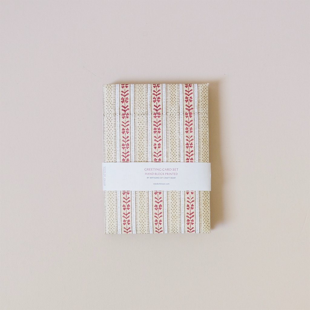 Floral Stripe Ochre Note Card Set