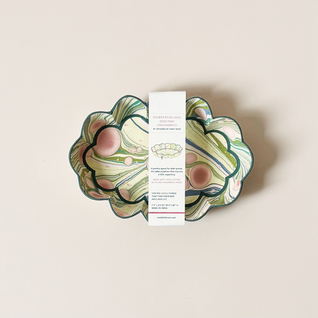 Flower Petal Oval Desk Tray Moss Fire Whirl
