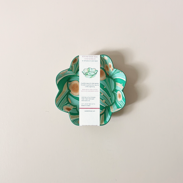 Flower Petal Round Desk Tray Green Fire Whirl