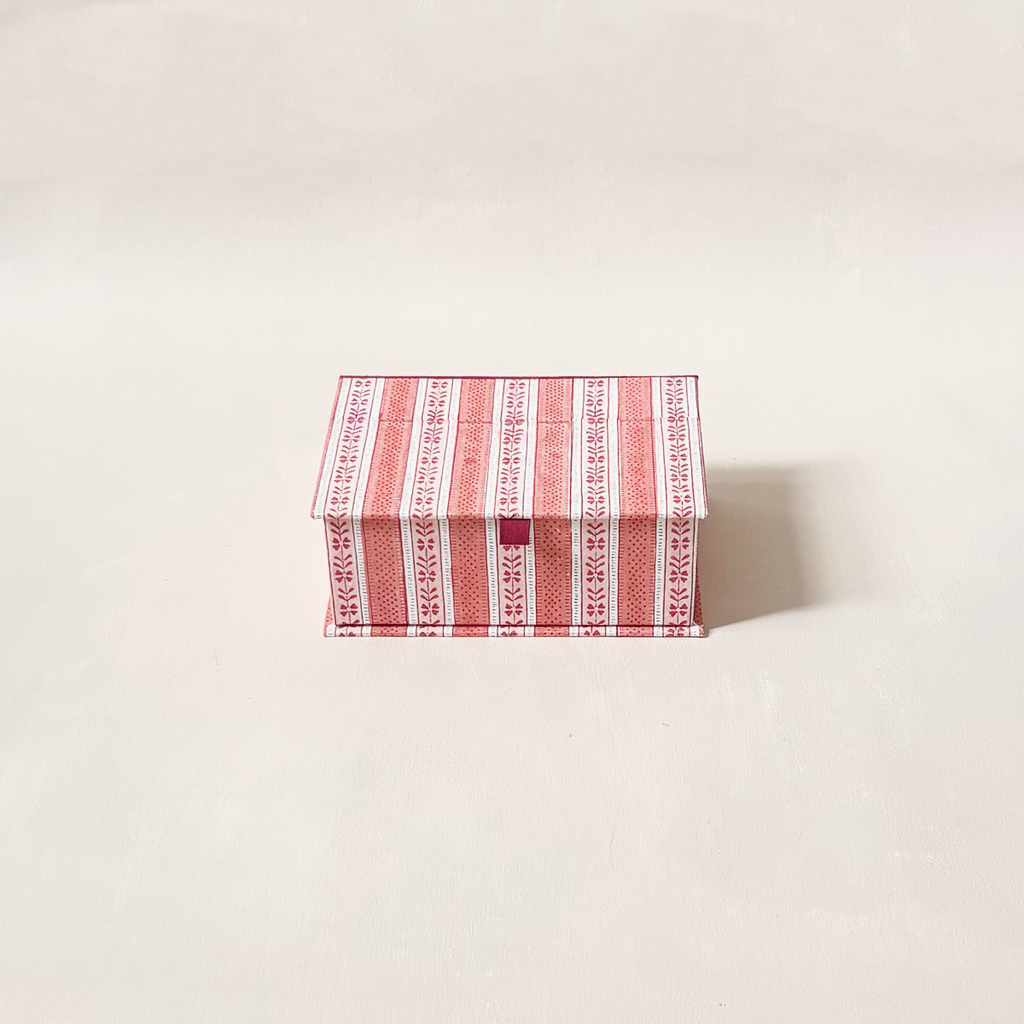 Garnet Red Floral Stripe Keepsake Box Small