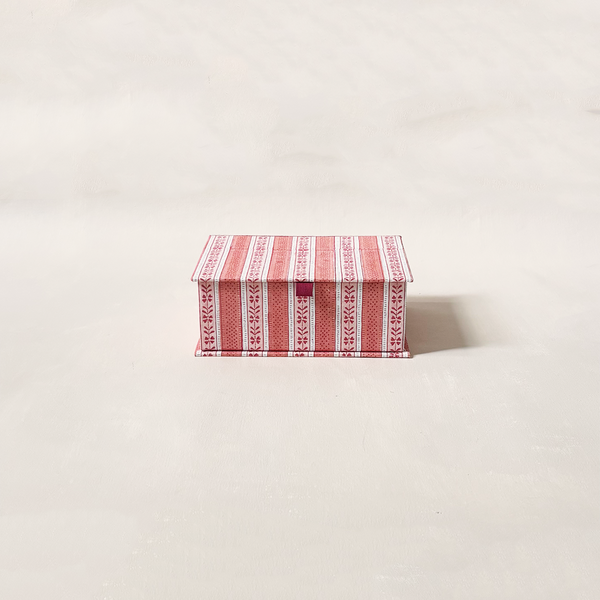 Garnet Red Floral Stripe Keepsake Box Small