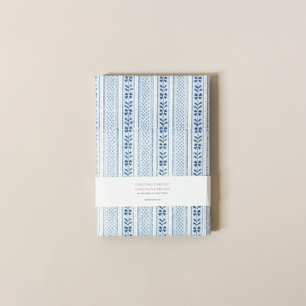 Harbor Blue Floral Stripe Note Card Set