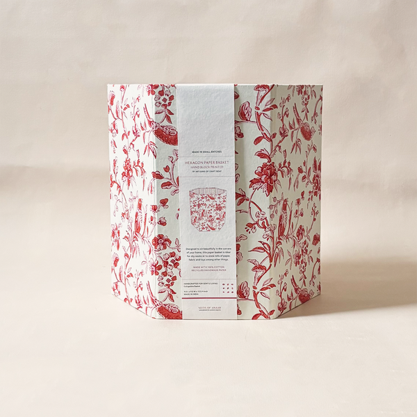 Hexagon Collapsible Basket Red Robin & Peony