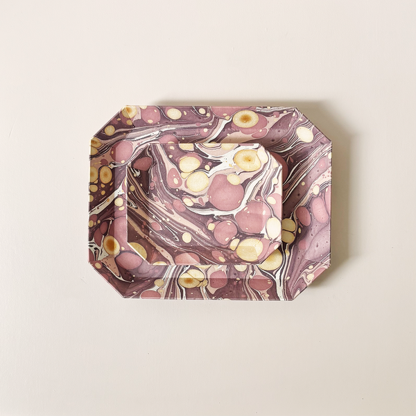 Octagon Tray Set Burgundy Pebble