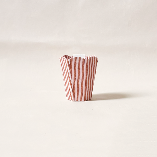 Peach & Brown Striped Scalloped Pen Pot
