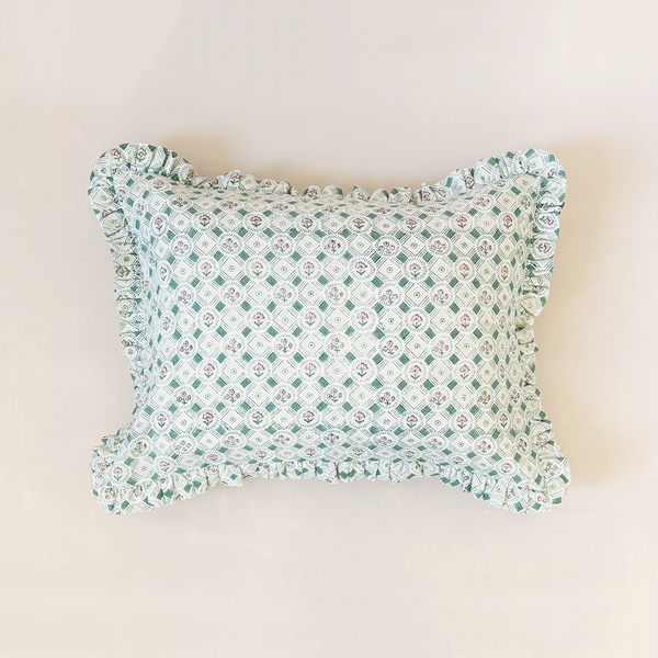 Ruffled Edge Boudoir Pillow Cover Spring Bloom Green