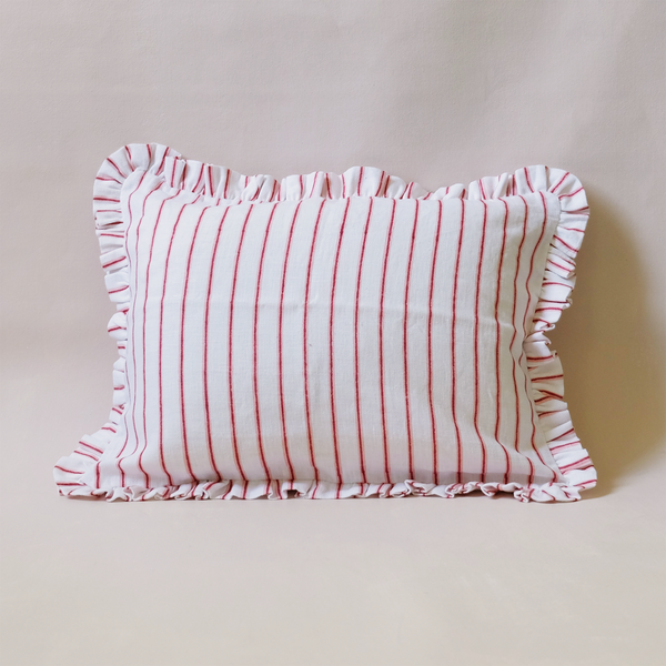 Ruffled Edge Boudoir Pillow Cover Shadow Stripe Red
