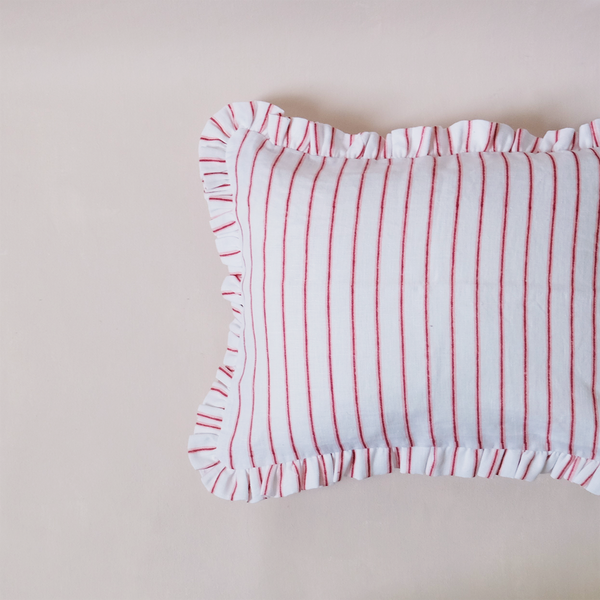 Ruffled Edge Boudoir Pillow Cover Shadow Stripe Red