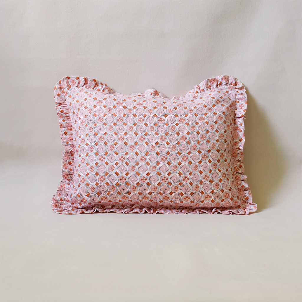 Ruffled Edge Boudoir Pillow Cover Spring Bloom Orange