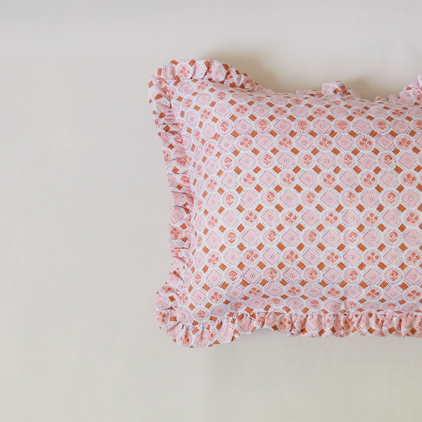Ruffled Edge Boudoir Pillow Cover Spring Bloom Orange