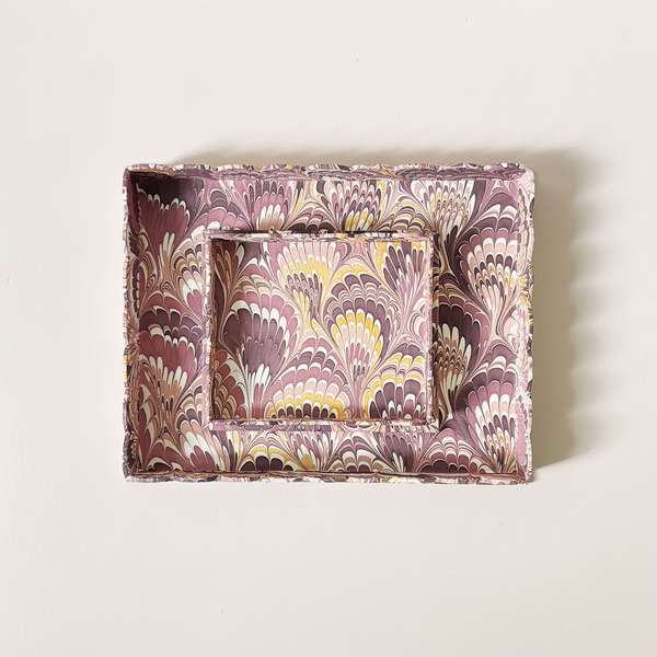 Scalloped Tray Set Burgundy Peacock Feather