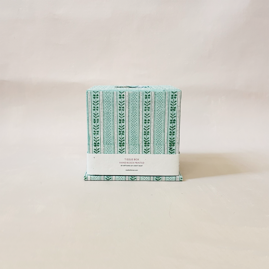 Tissue Box Cover Celadon Green Floral Stripe