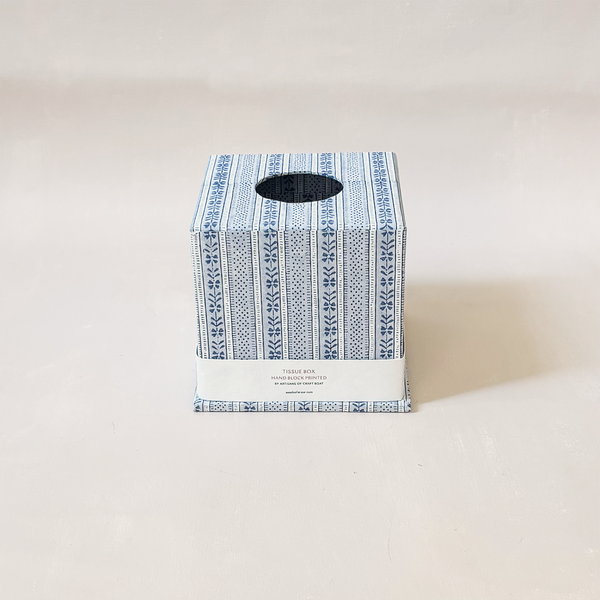 Tissue Box Cover Harbor Blue Floral Stripe