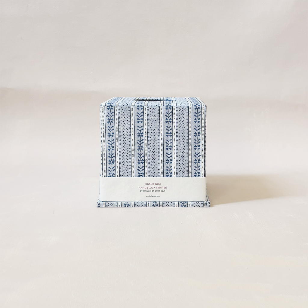 Tissue Box Cover Harbor Blue Floral Stripe