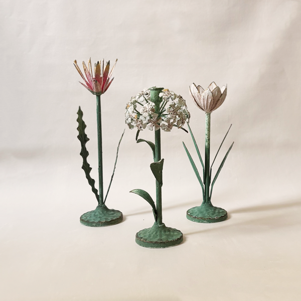 Flower Metal Taper Holder White Large