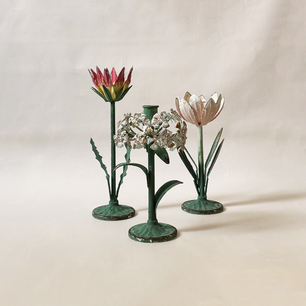 Flower Metal Taper Holder Pink Small