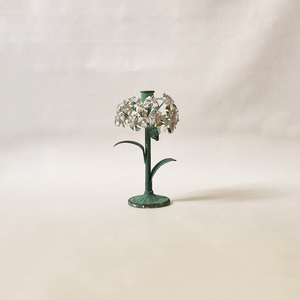 Flower Metal Taper Holder White Small