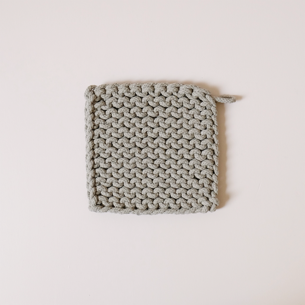 Knit Cotton Pot Holder Light Gray