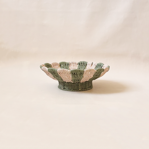 Woven Paper Rope Bowl Pale Pink & Green